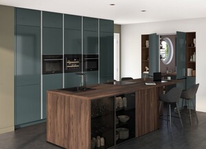 Aluminum sheet kitchen with wood inlay