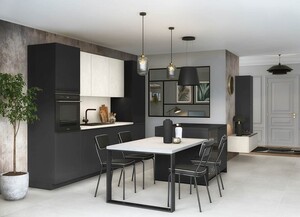Modern kitchen, dark blue Turkish wood